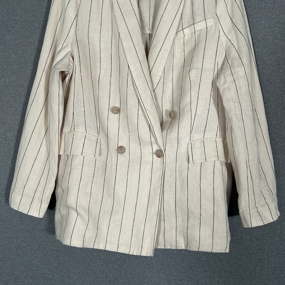 Banana Republic women size 16 double breasted blazer beige stripe 100% linen - Picture 3 of 11